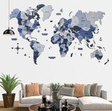 Load image into Gallery viewer, 3D wooden world map wall art in natural wood finish for home decor.