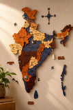 Load image into Gallery viewer, 3D Wooden India Map-Blue and Brown