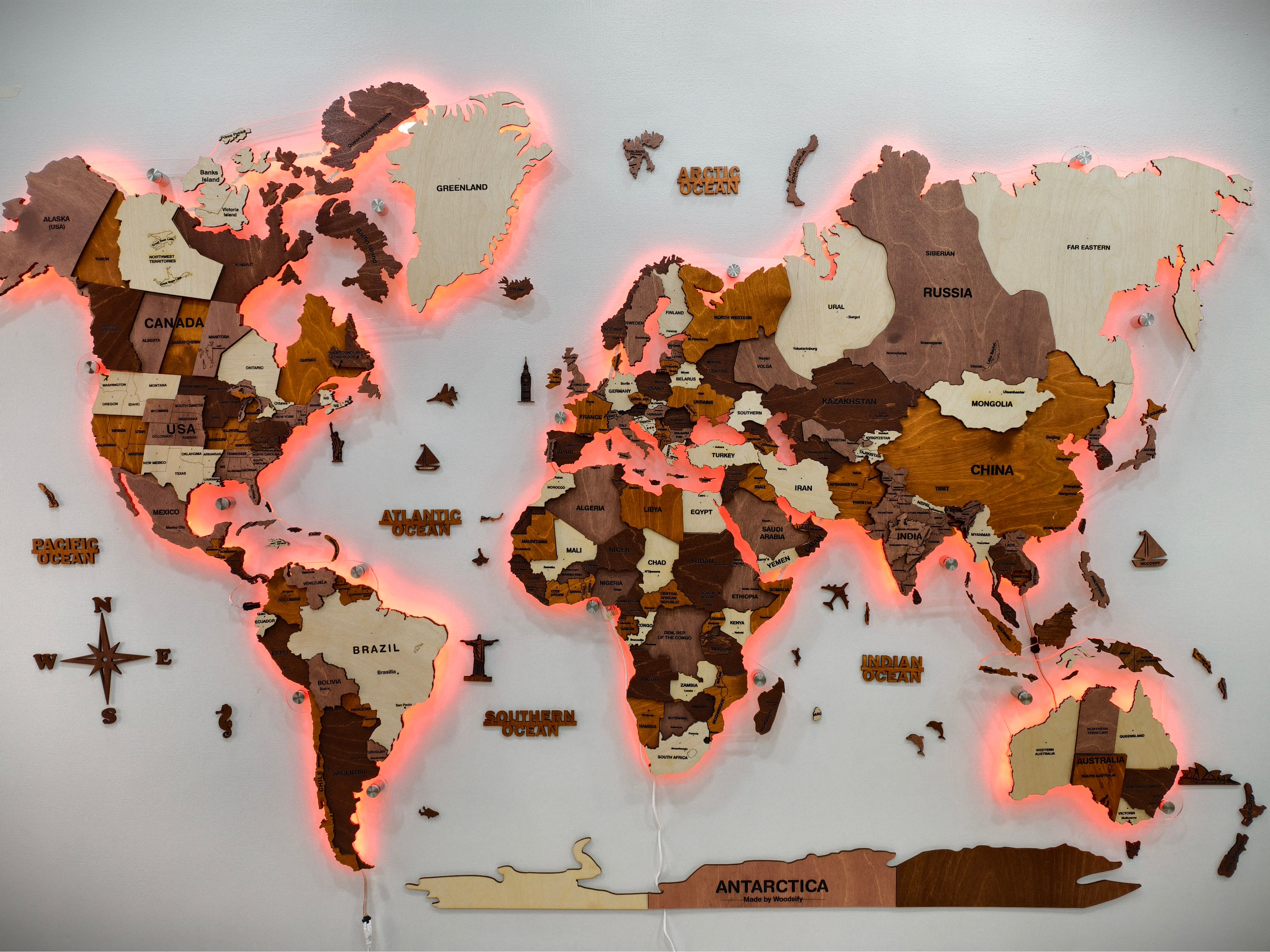 Load image into Gallery viewer, 3D LED Wooden World Map -Multicolour