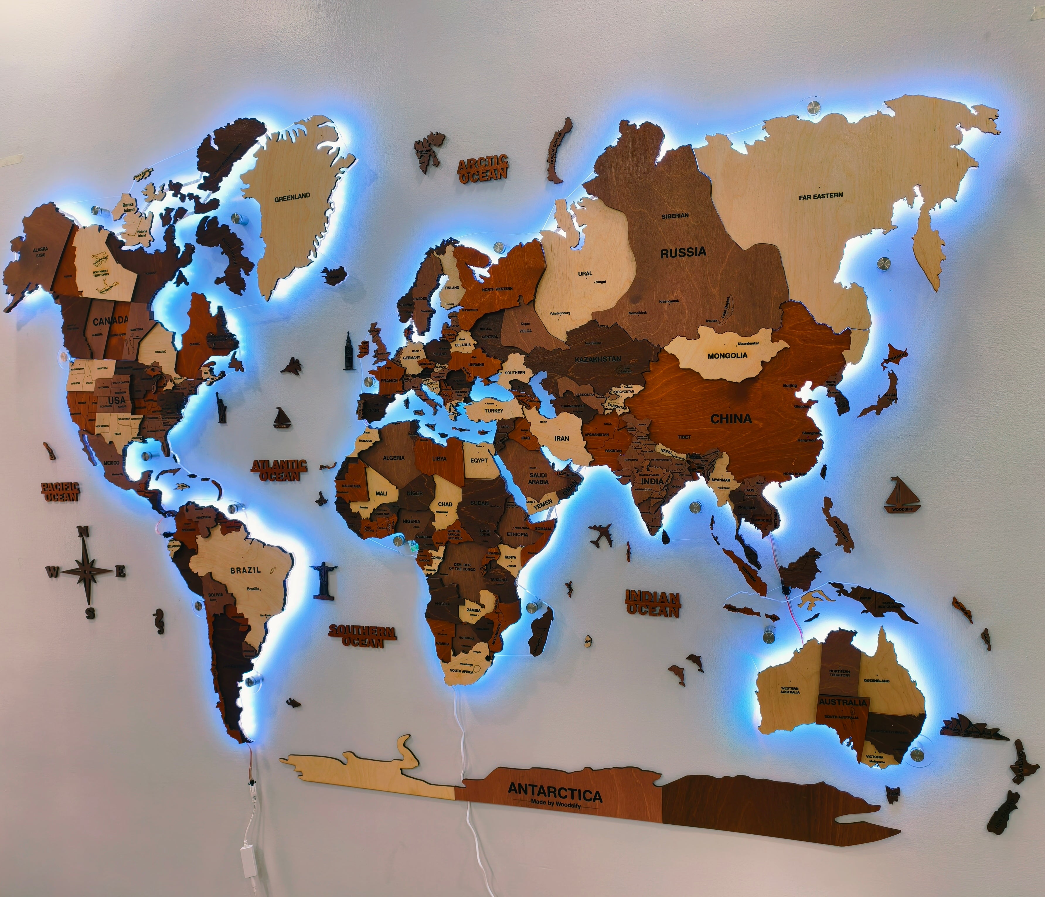 Load image into Gallery viewer, 3D LED Wooden World Map -Multicolour