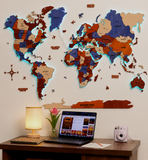 Load image into Gallery viewer, 3D LED Wooden World Map - Blue &amp; Brown