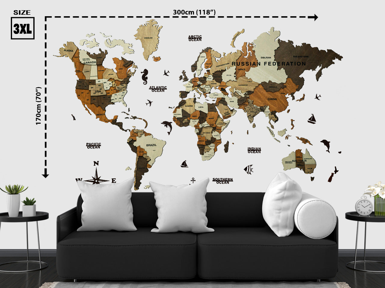 Wooden Live Edge World Map | Custom Wood Carved World Map